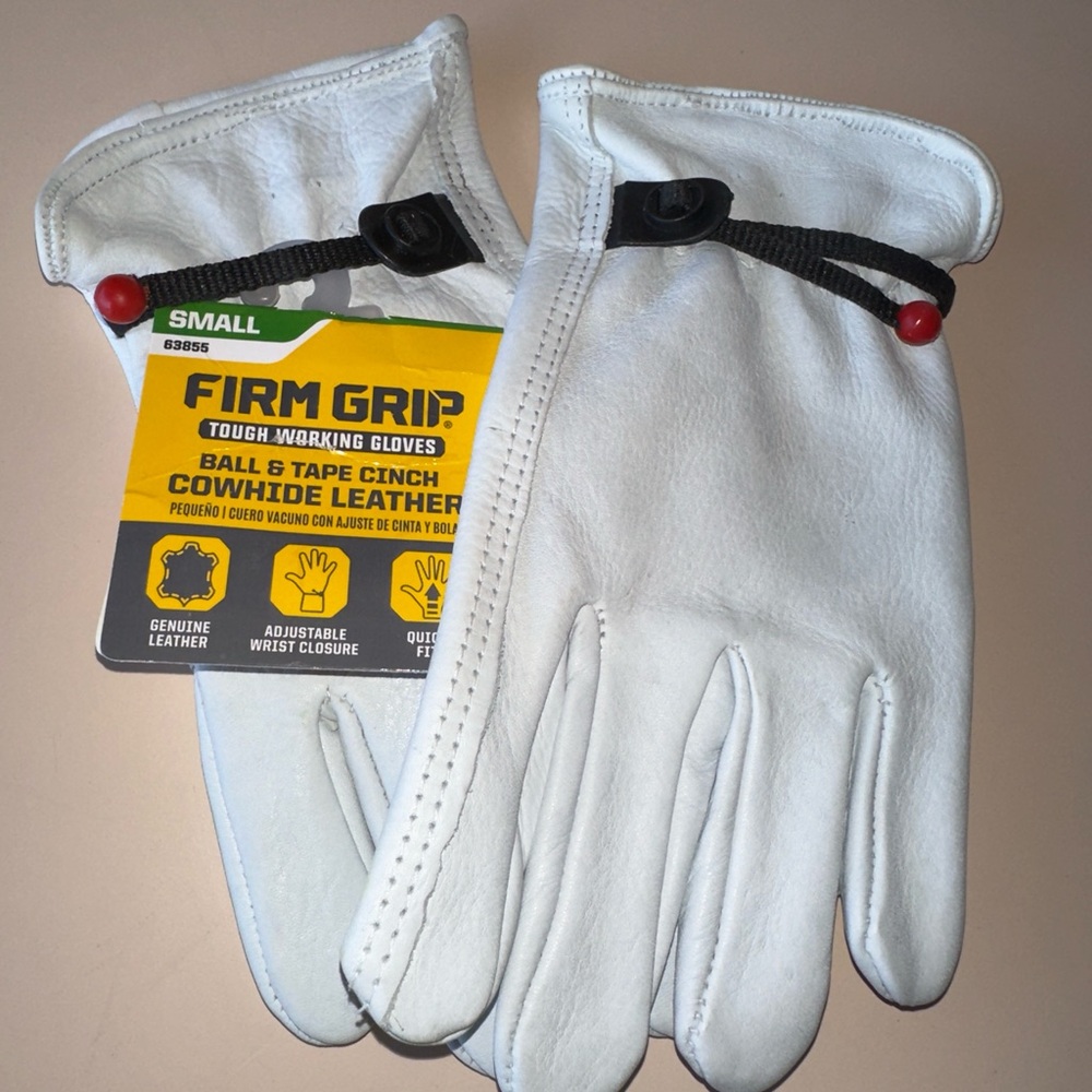 Woman’s FIRM GRIP White Cowhide Leather Tough Work Gloves Size Small